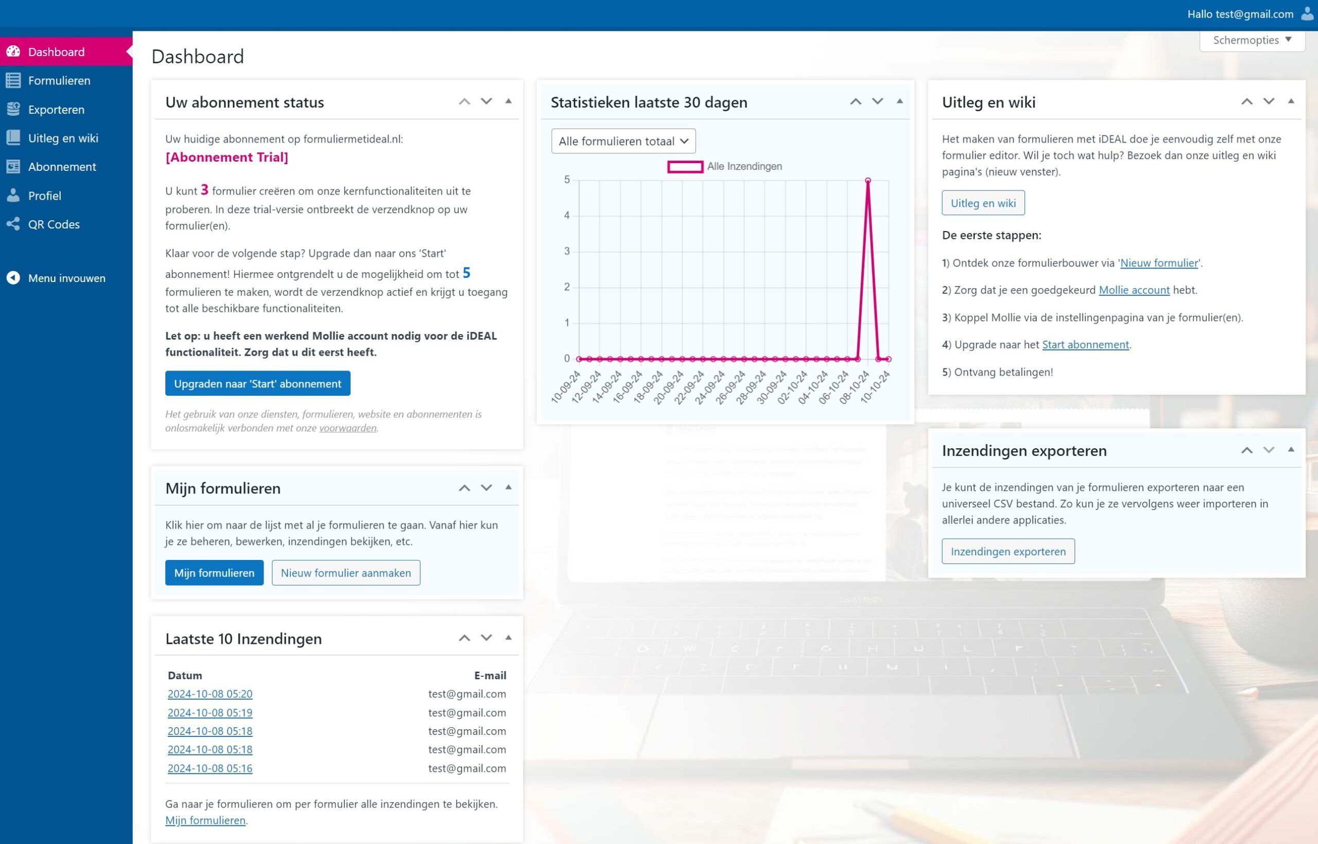 Formulier met betaling dashboard